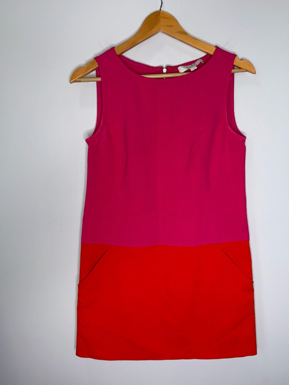 Loft Colorblock Dress Women’s 2 Pink and Red Sleeveless Shift Pockets!